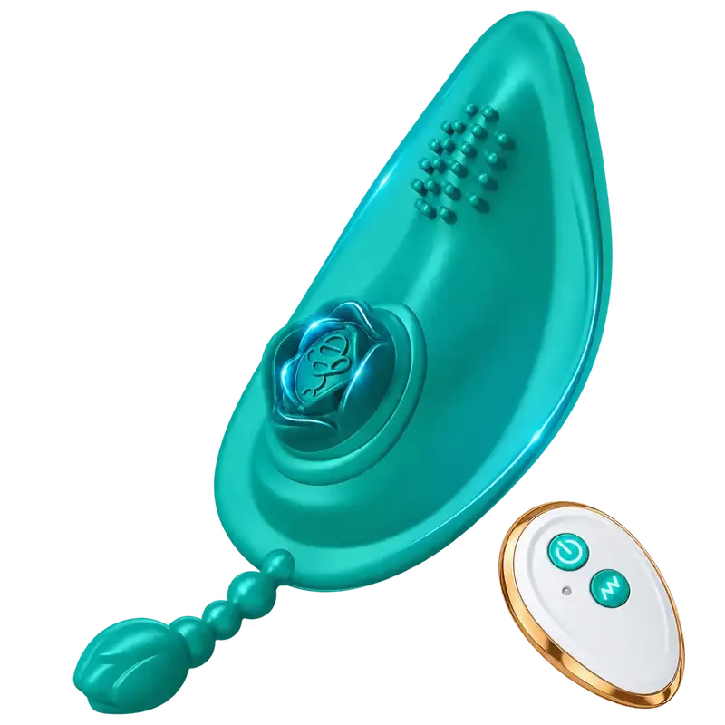 A teal Fern device beside its white and gold controller