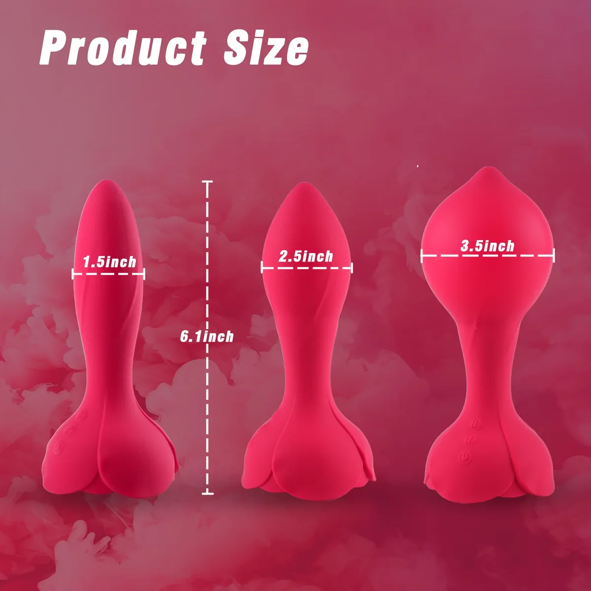 Roselle Anchor Inflatable Rose Plug Vibrator — dimensions diagram