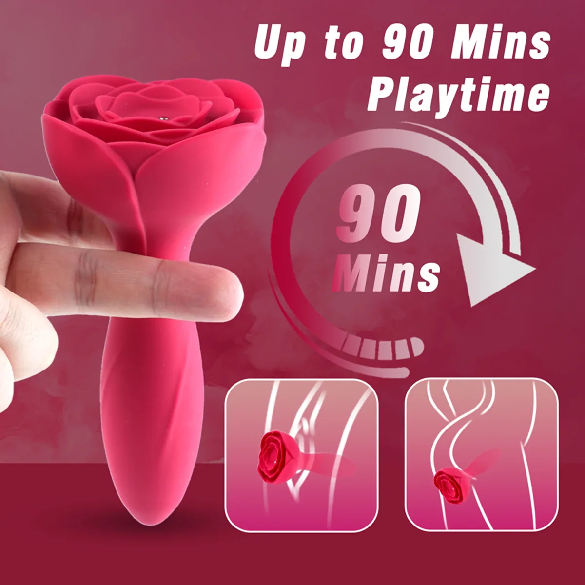 Roselle Anchor Inflatable Rose Plug Vibrator — hand-held size reference