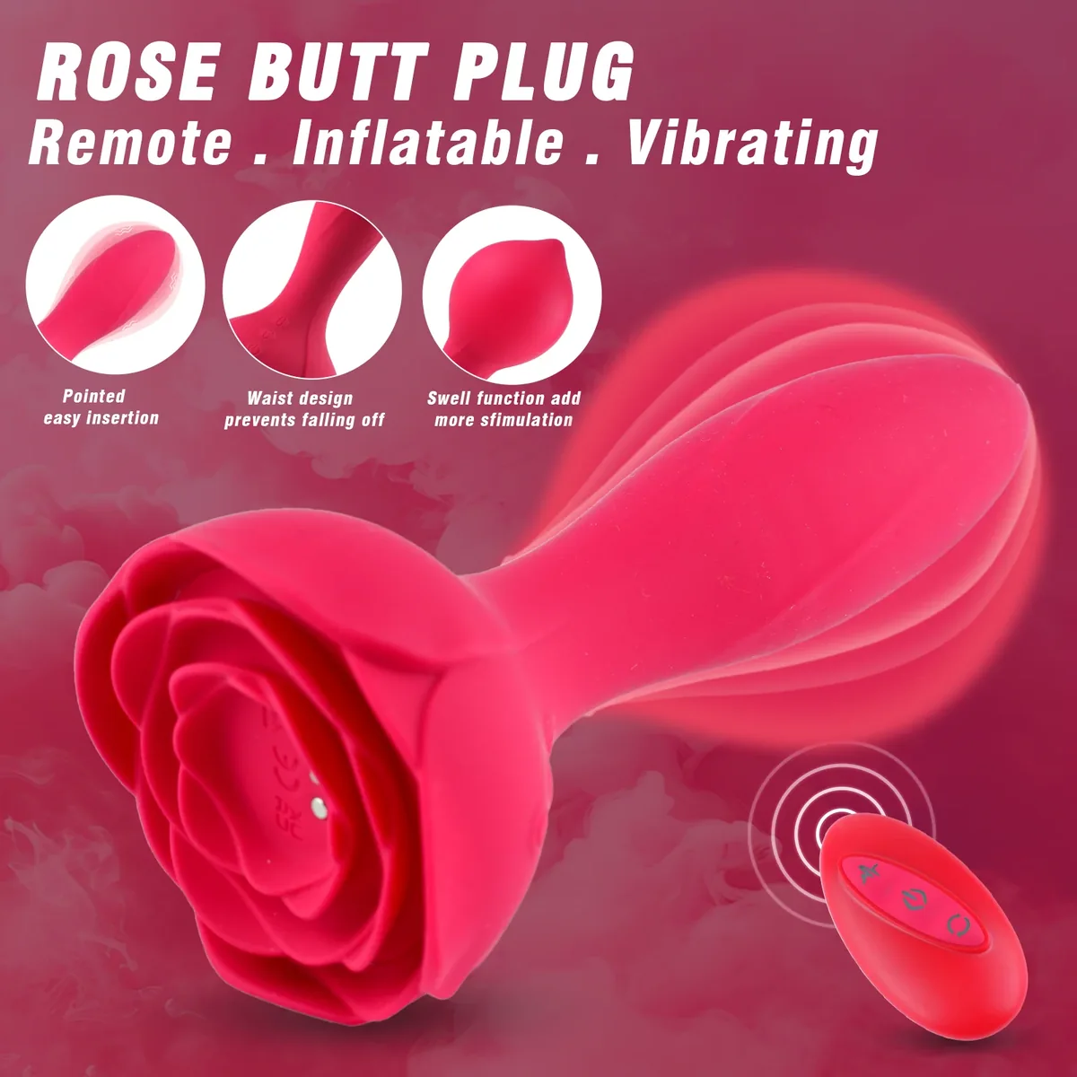 Roselle Anchor Inflatable Rose Plug Vibrator — plug and remote