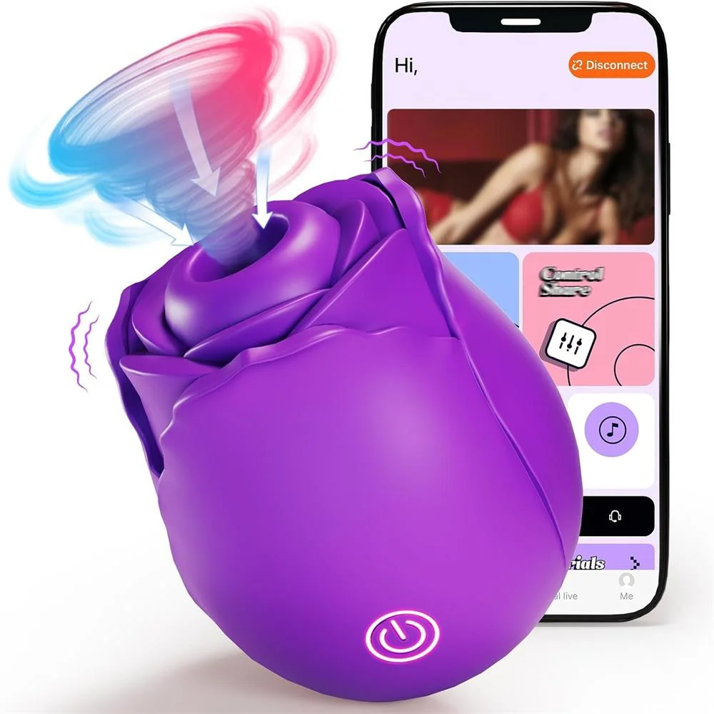 Roselle Aura Wide-Opening Rose Suction Toy — purple wide-opening rose toy with app control screen