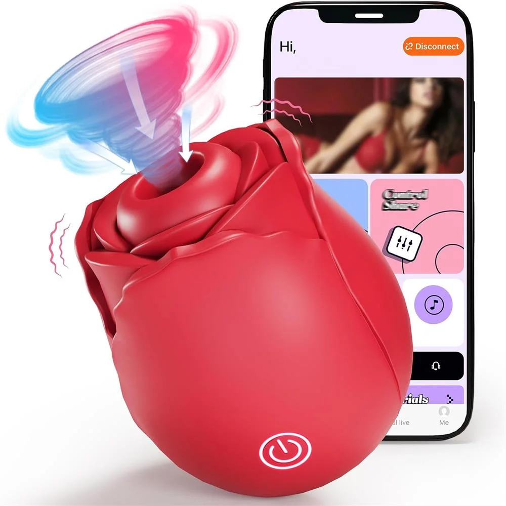 Roselle Aura Wide-Opening Rose Suction Toy — red wide-opening rose toy with app control screen