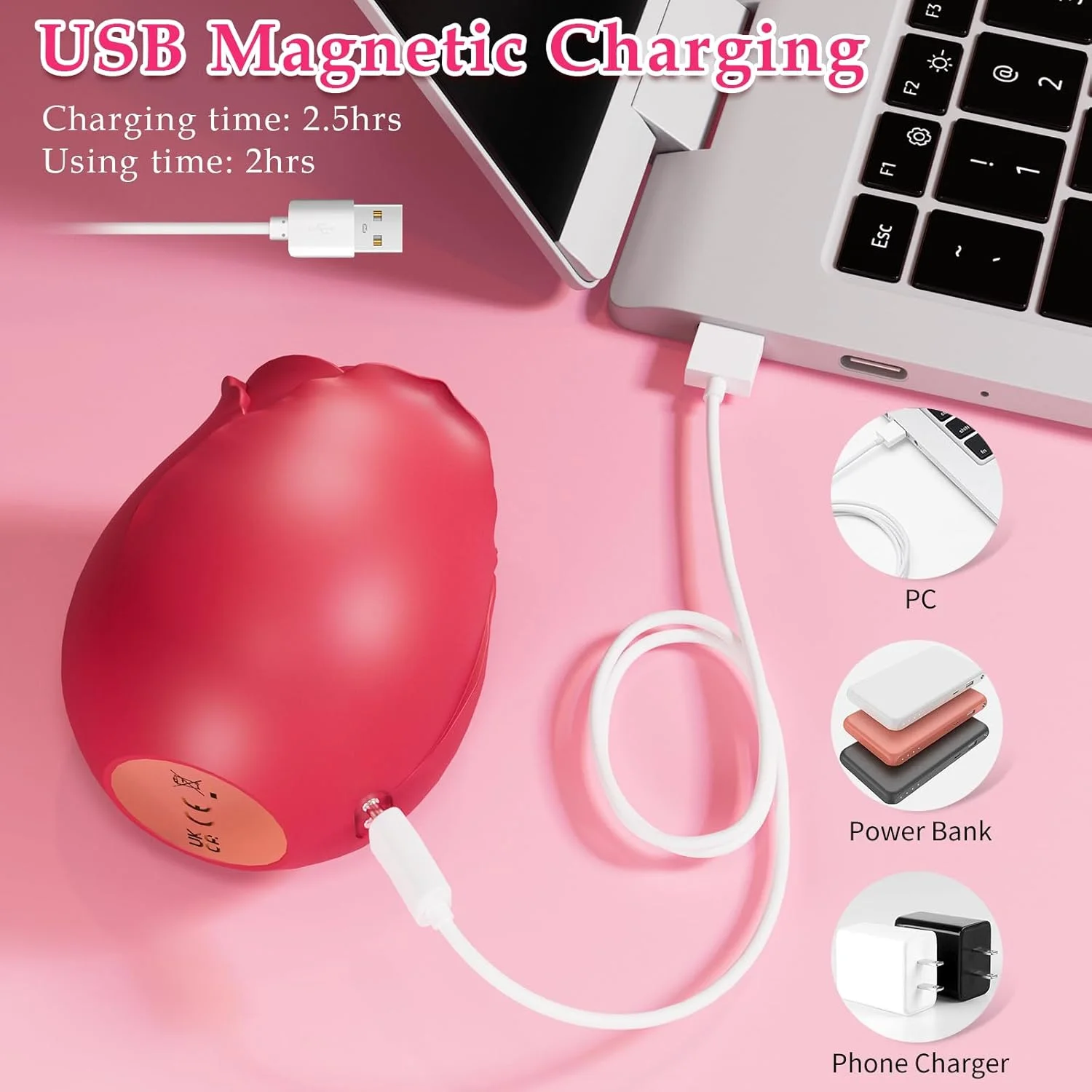 Roselle Aura Wide-Opening Rose Suction Toy — USB magnetic charging connection diagram
