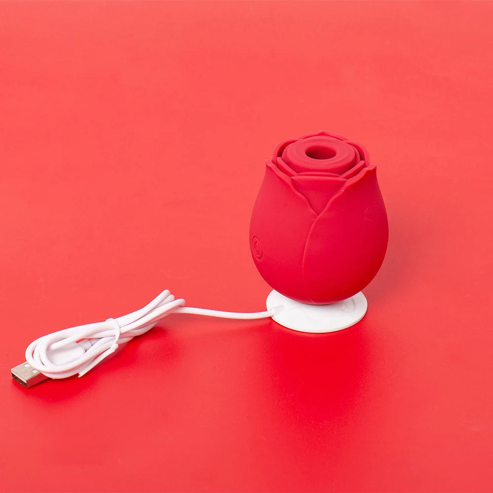 Roselle Bloom Rose Suction Toy — red rose toy on USB charging base
