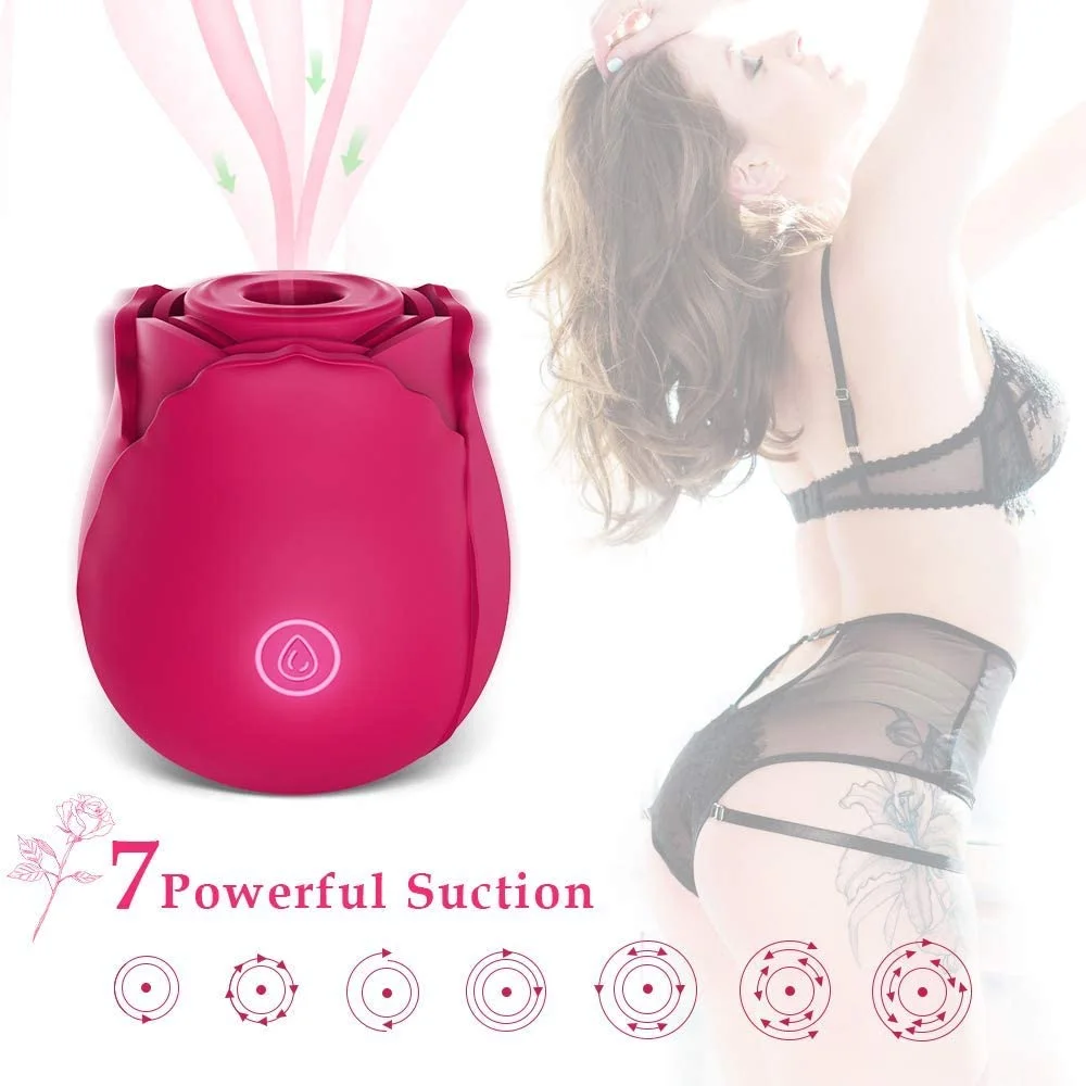 Roselle Bloom Rose Suction Toy — rose suction settings and clothed lifestyle illustration