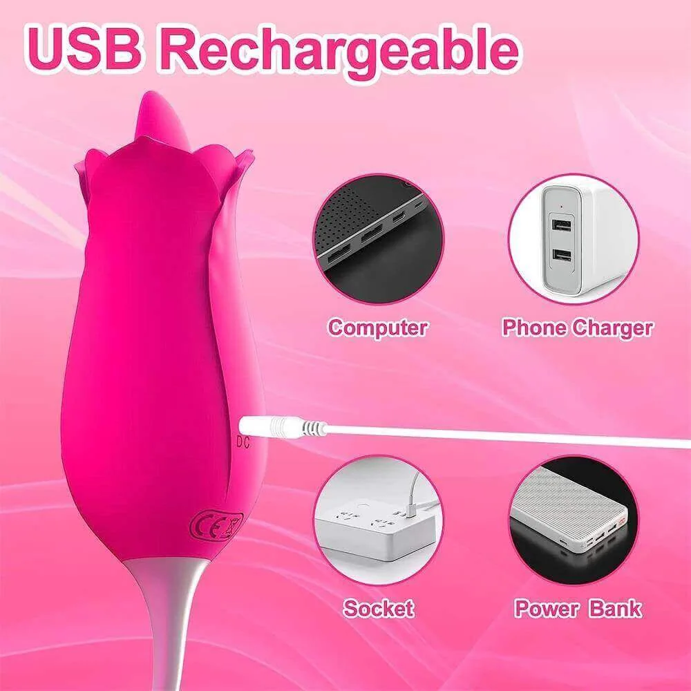 Roselle Blossom Rose Tongue and Tail Vibrator — charging connection