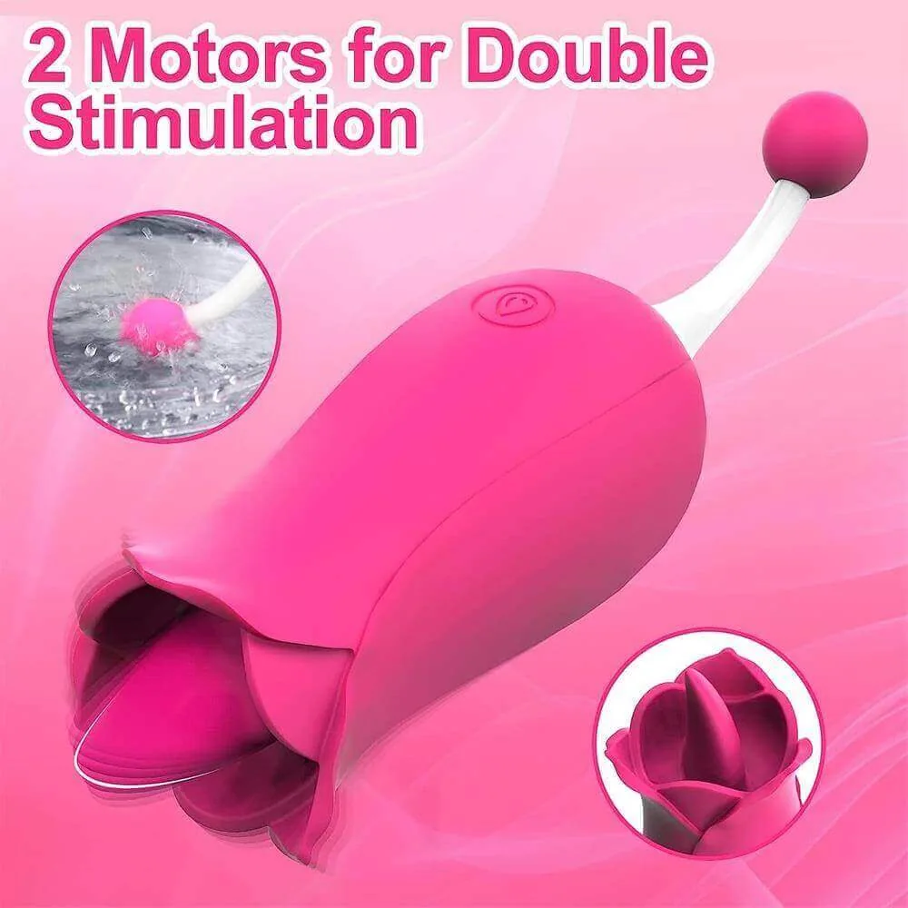 Roselle Blossom Rose Tongue and Tail Vibrator — opening detail