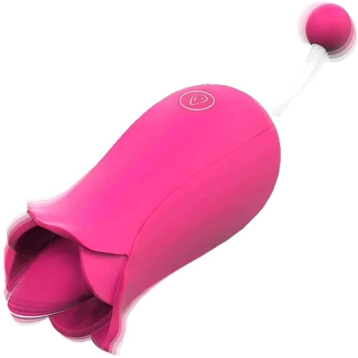 Roselle Blossom Rose Tongue and Tail Vibrator — pink flower body with ball tail