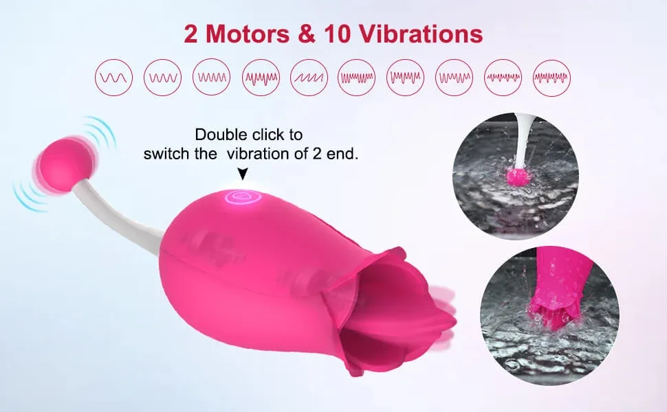 Roselle Blossom Rose Tongue and Tail Vibrator — rear profile and mode diagram