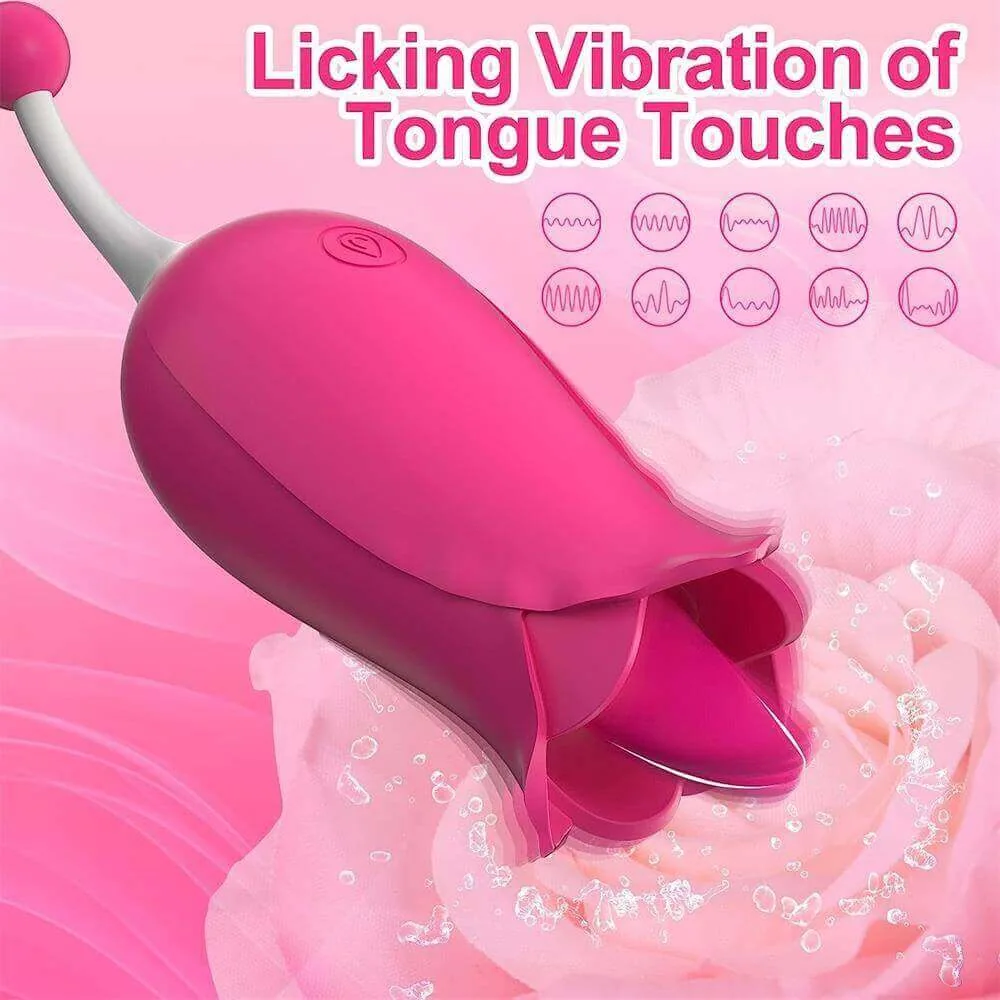 Roselle Blossom Rose Tongue and Tail Vibrator — tongue-style opening detail