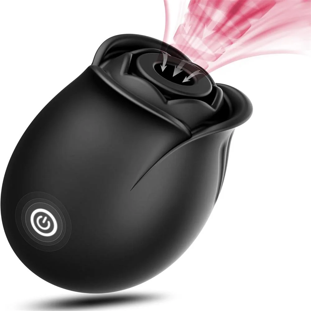 Roselle Blush Rose Suction Vibrator — black rose suction vibrator front render