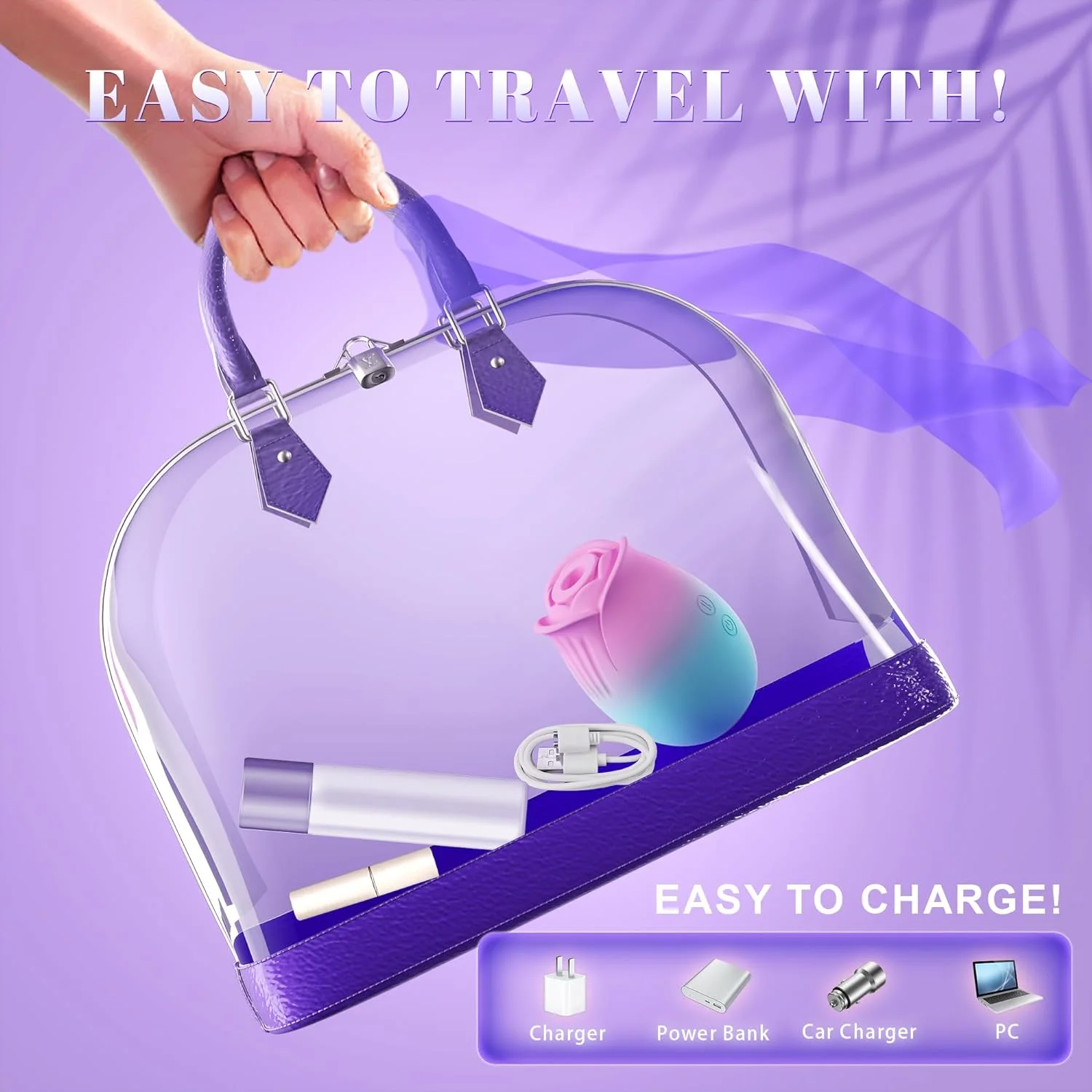 Roselle Blush Rose Suction Vibrator — compact rose suction vibrator travel and charging guide