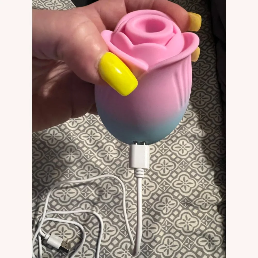 Roselle Blush Rose Suction Vibrator — handheld rose suction vibrator USB charging view