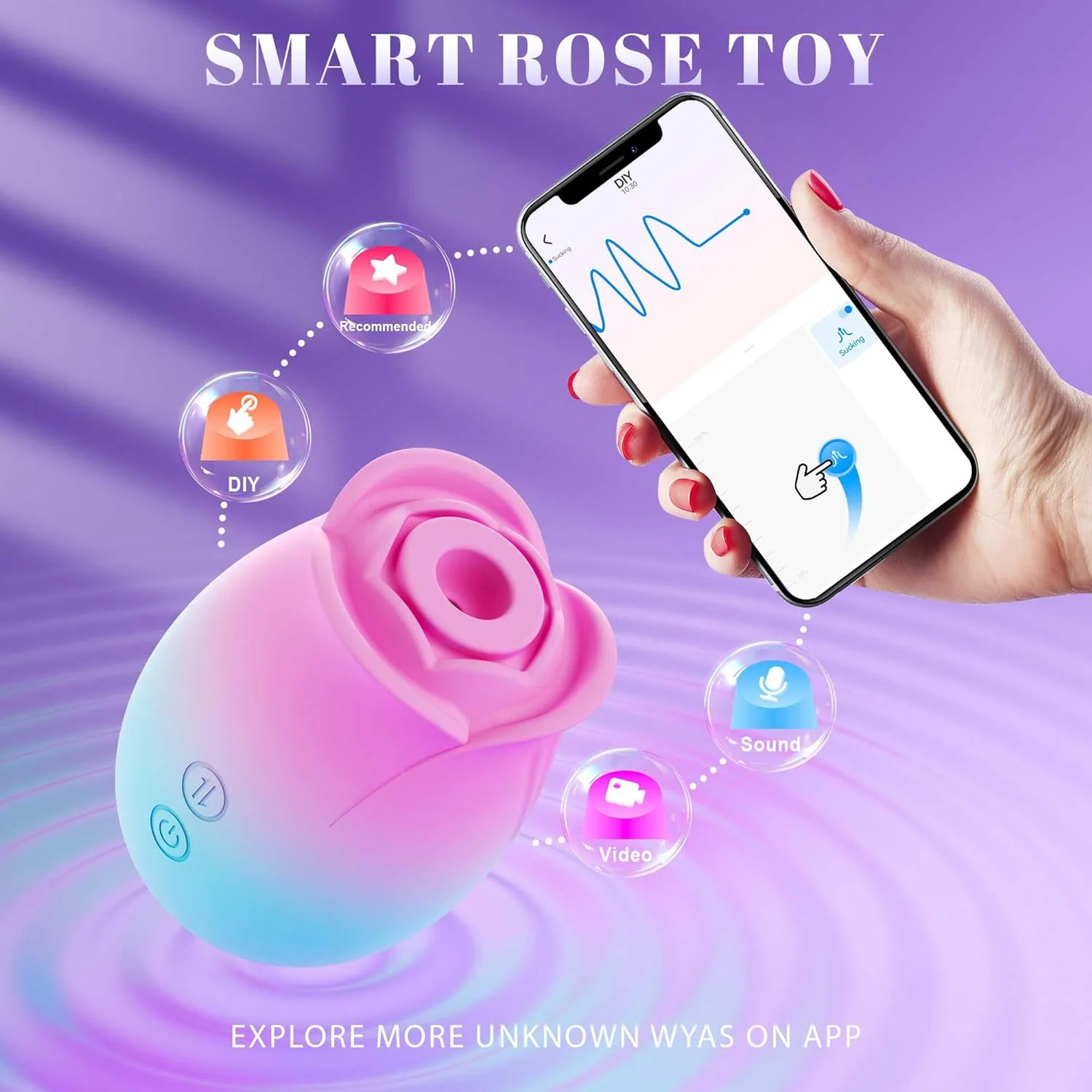 Roselle Blush Rose Suction Vibrator — rose suction vibrator app pattern control screen