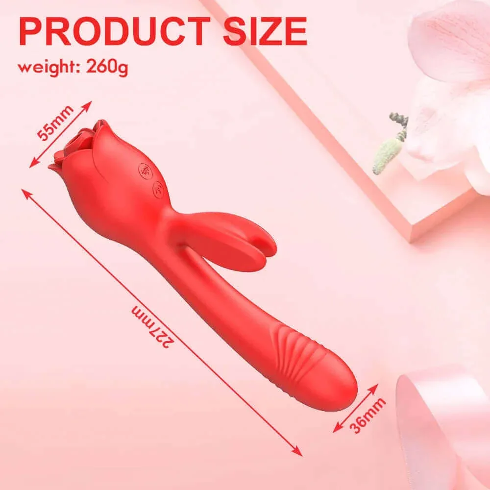 Roselle Branch Rose Suction Rabbit Vibrator — dimensions diagram