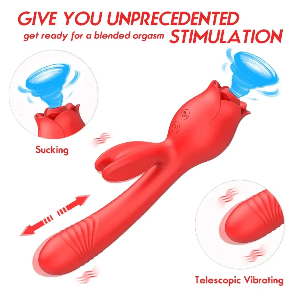 Roselle Branch Rose Suction Rabbit Vibrator — head and shaft detail