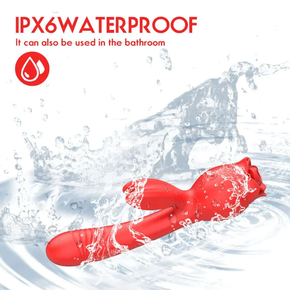 Roselle Branch Rose Suction Rabbit Vibrator — product shown with water splashes