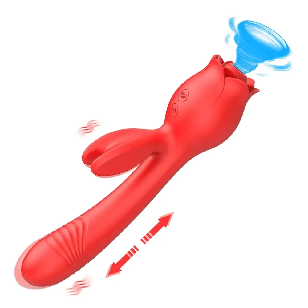 Roselle Branch Rose Suction Rabbit Vibrator — red dual-arm rose design