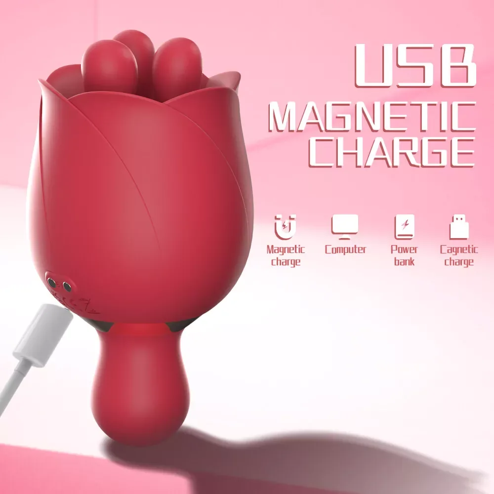 Roselle Bud Rose Tongue Vibrator — charging connection