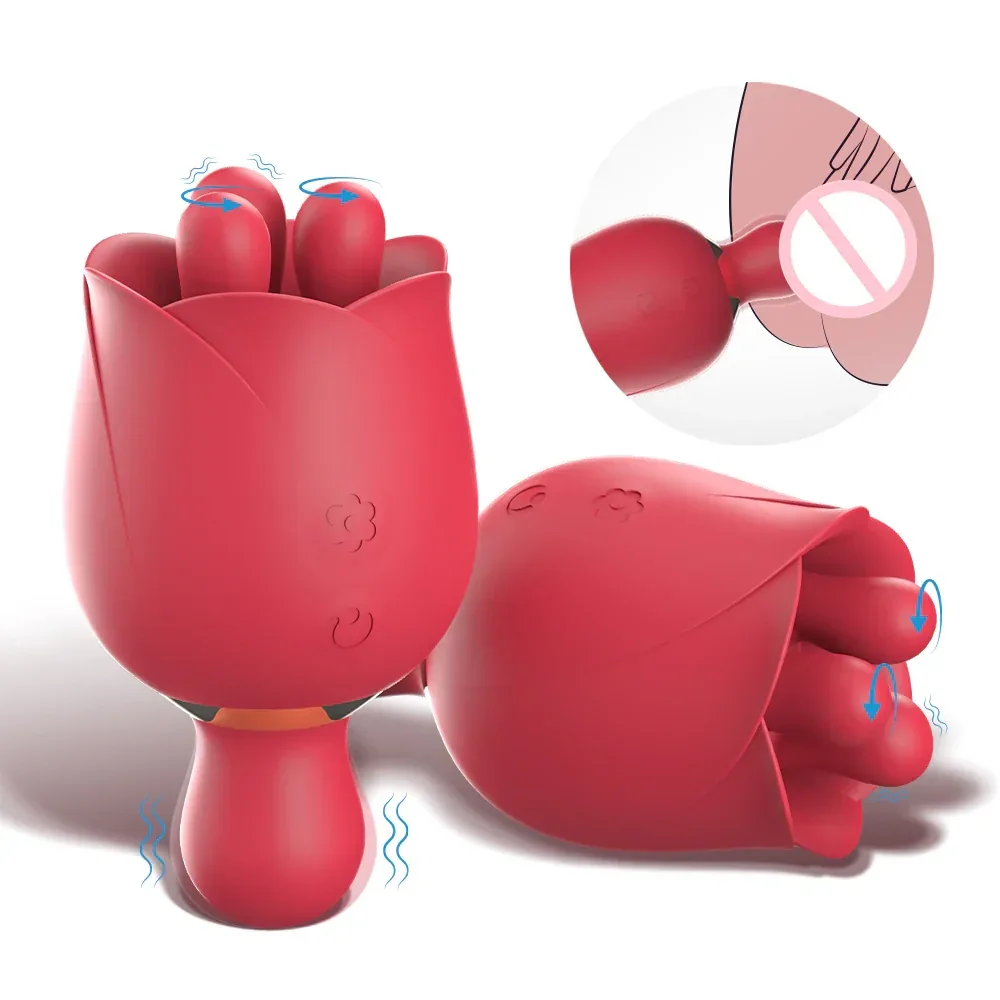 Roselle Bud Rose Tongue Vibrator — front and rear product views