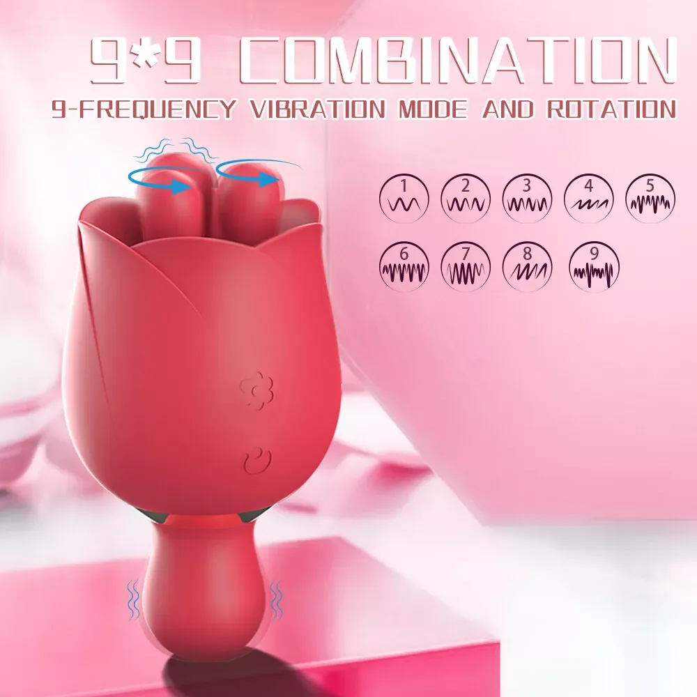 Roselle Bud Rose Tongue Vibrator — head and setting diagram