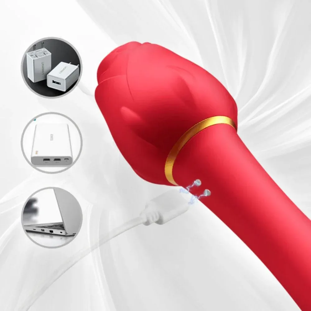 Roselle Cross Rose Suction and Shaft Vibrator — charging port detail