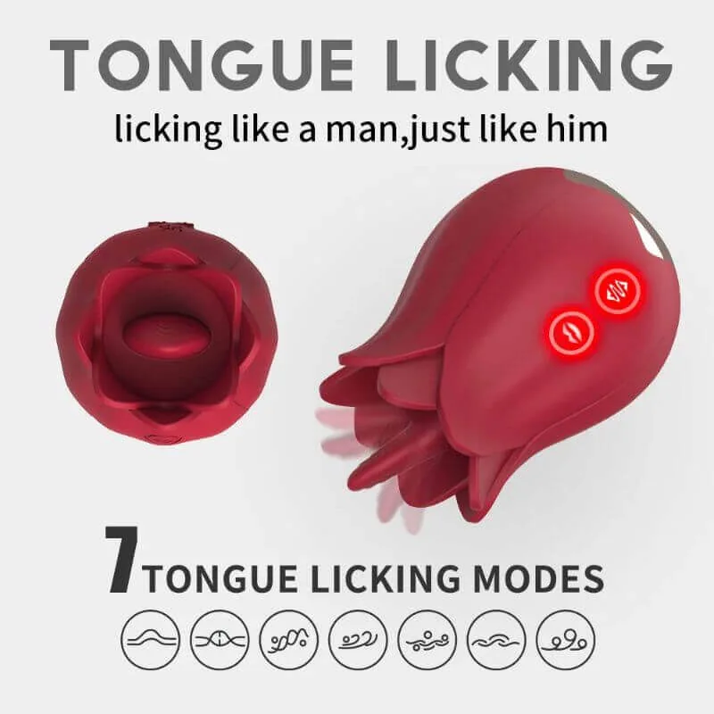 Roselle Crown Rose Tongue Massager — tongue-style opening and side view