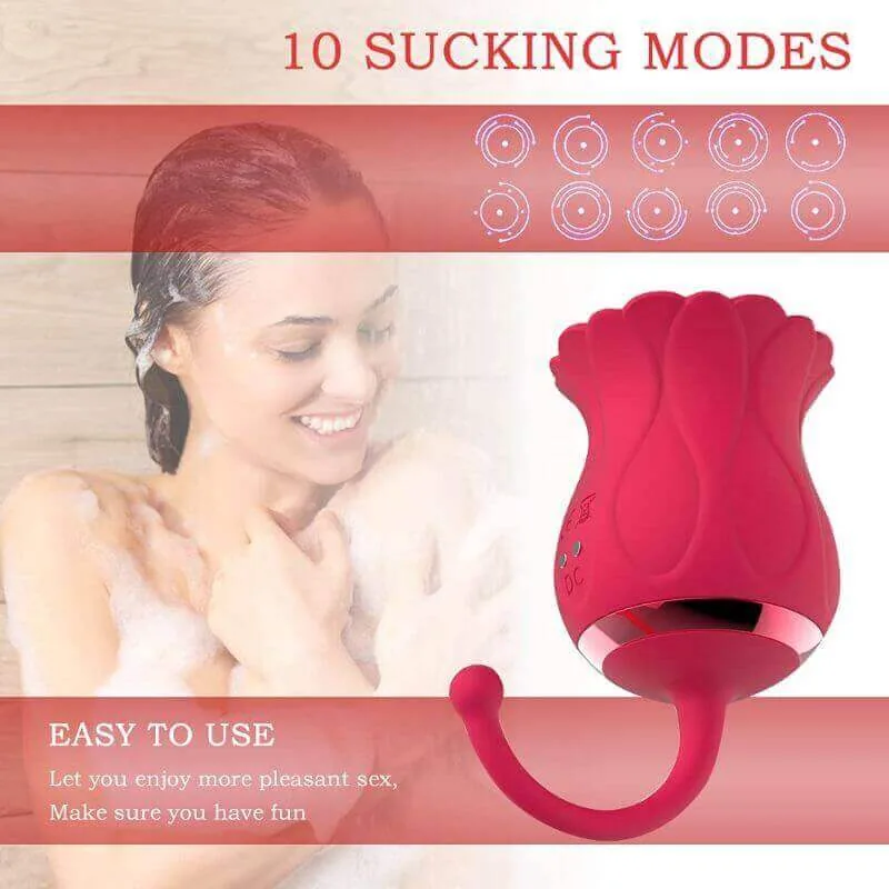 Roselle Curl Rose Suction Egg Vibrator — front and rear control views