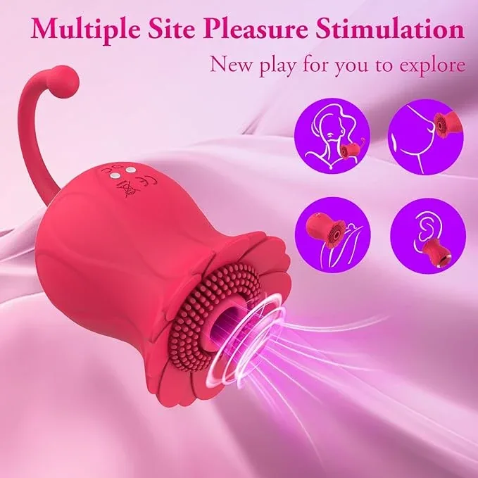 Roselle Curl Rose Suction Egg Vibrator — front and side product details
