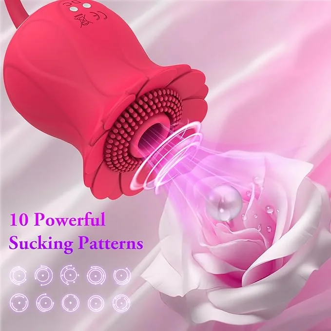 Roselle Curl Rose Suction Egg Vibrator — opening and movement diagram