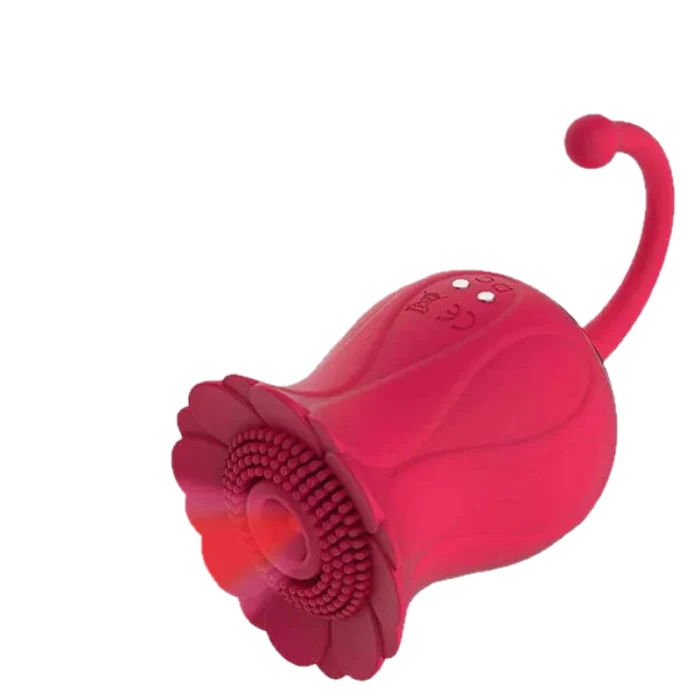 Roselle Curl Rose Suction Egg Vibrator — red flower cup with curled tail