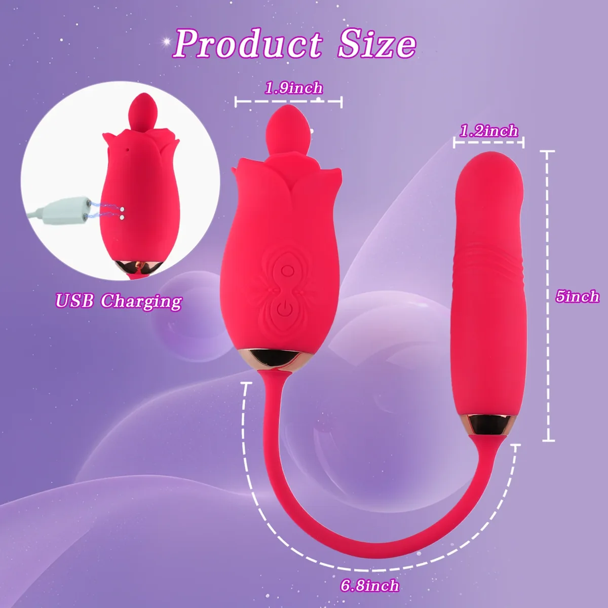 Roselle Dome Rose Cup Thrusting Set — dimensions and charging port