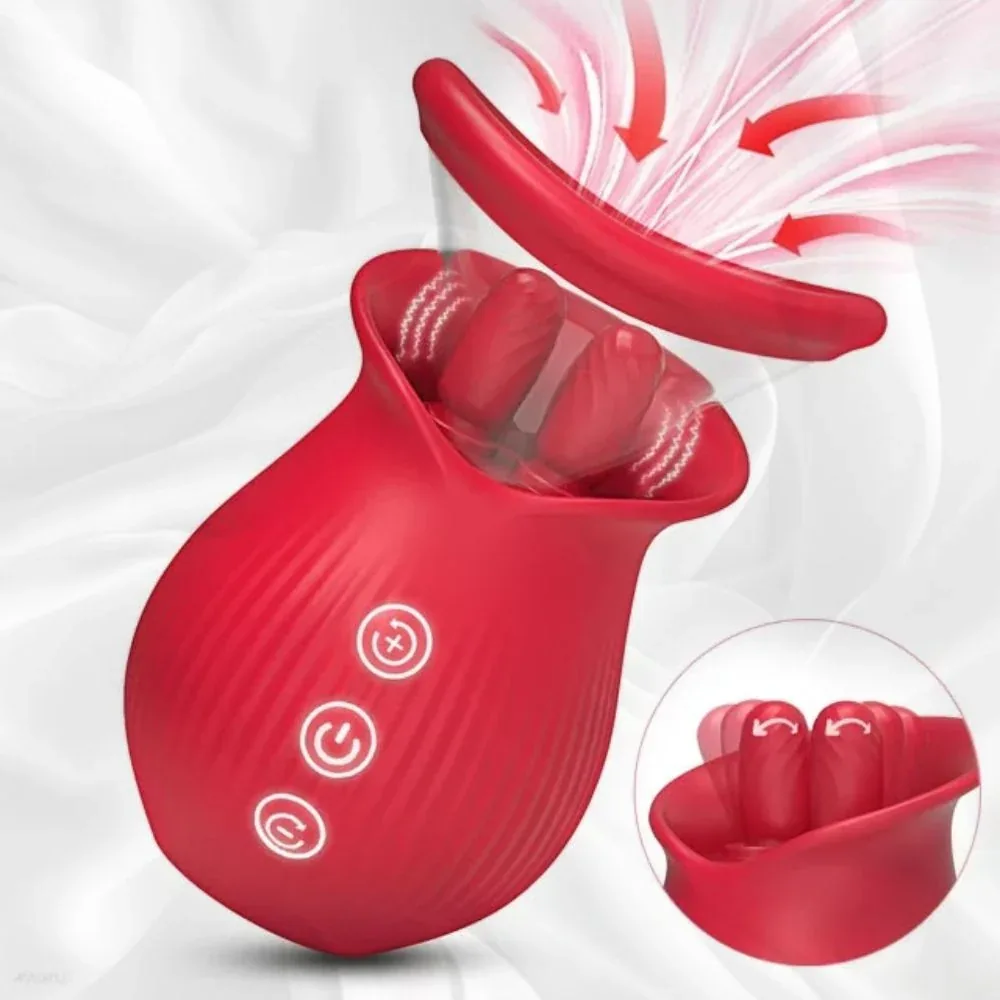 Roselle Echo Twin-Tongue Rose Suction Toy — removable frame and opening detail
