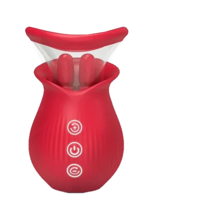 Roselle Echo Twin-Tongue Rose Suction Toy — twin-tongue rose with frame and cable