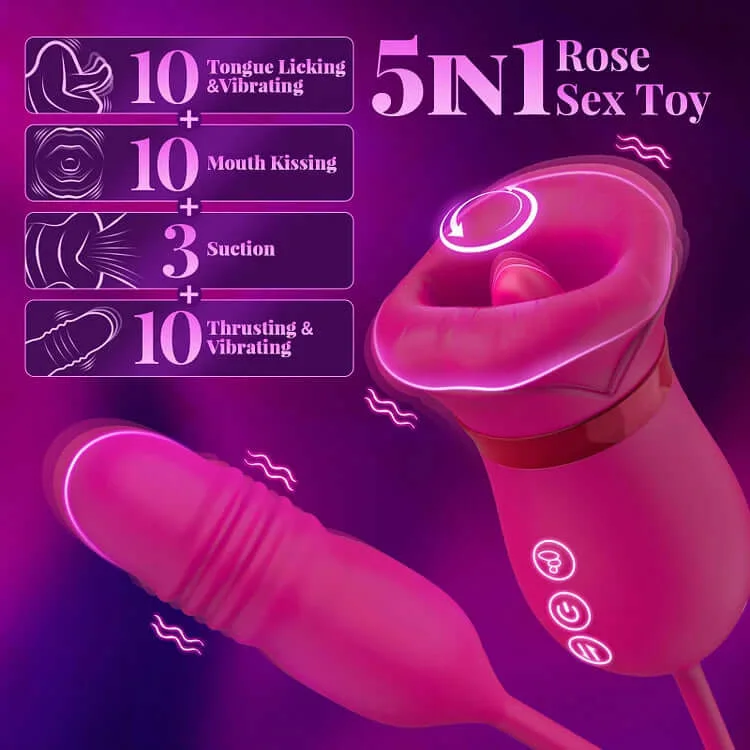 Roselle Embrace Rose Vibrator with Thrusting Dildo — rose mouth and extension function modes
