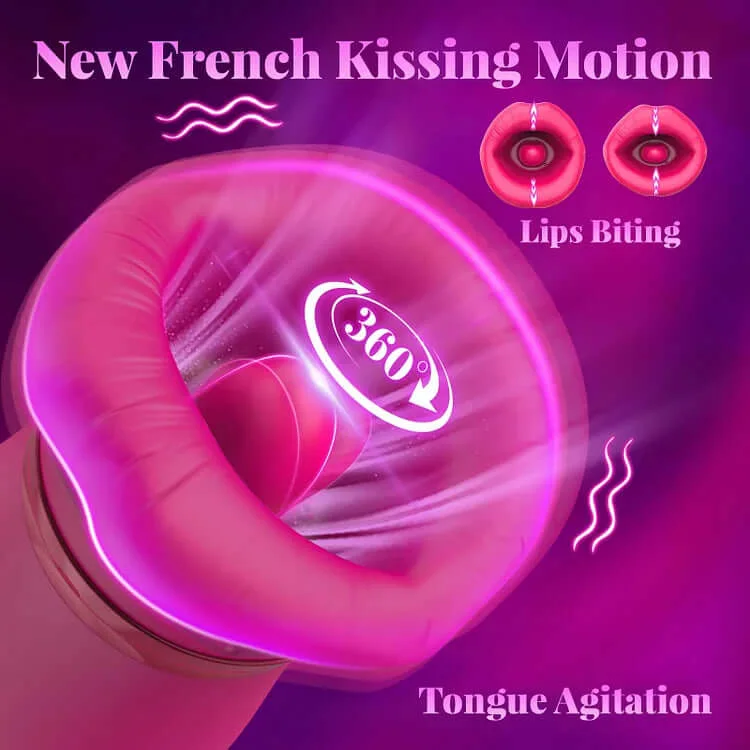 Roselle Embrace Rose Vibrator with Thrusting Dildo — rose mouth tongue movement close-up