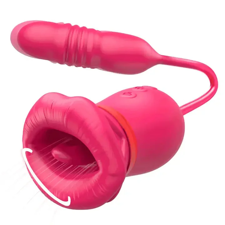 Roselle Embrace Rose Vibrator with Thrusting Dildo — rose mouth vibrator and extension side view