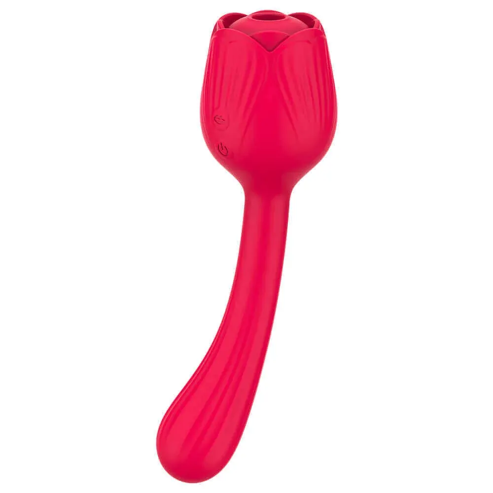 Roselle Leaf rose toy — front view of flat rose-bud wand
