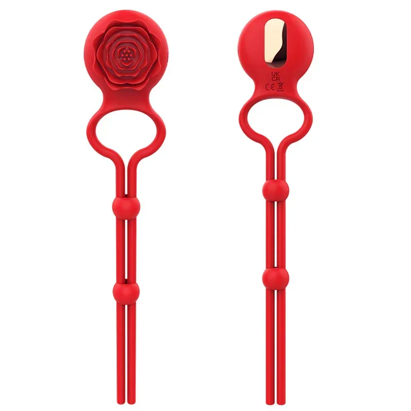 Roselle Loop Adjustable Rose Ring Vibrator — front and rear views of adjustable strap