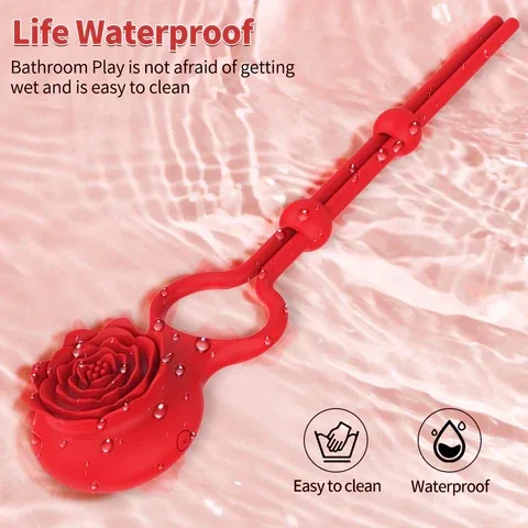 Roselle Loop Adjustable Rose Ring Vibrator — strap shown with water splashes