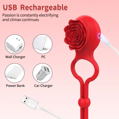Roselle Loop Adjustable Rose Ring Vibrator — USB charging connection