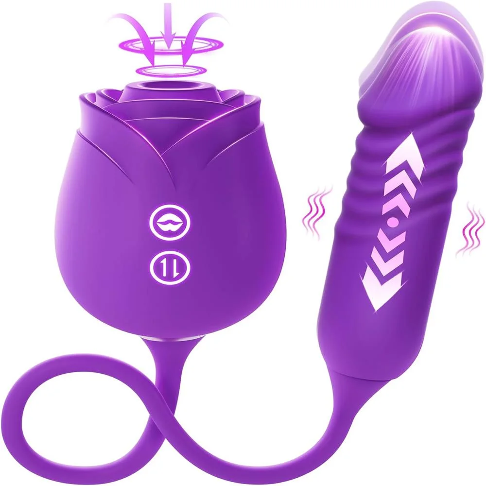 Roselle Motion Thrusting Rose Vibrator — purple rose vibrator and connected extension