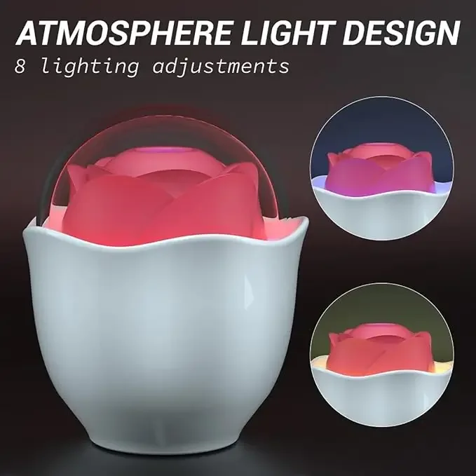 Roselle Nest Compact Rose Suction Toy — cup shown with different light settings