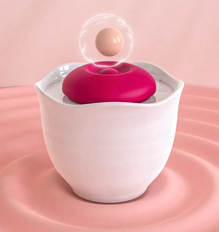 Roselle Nest Compact Rose Suction Toy — open rose cup in its bowl