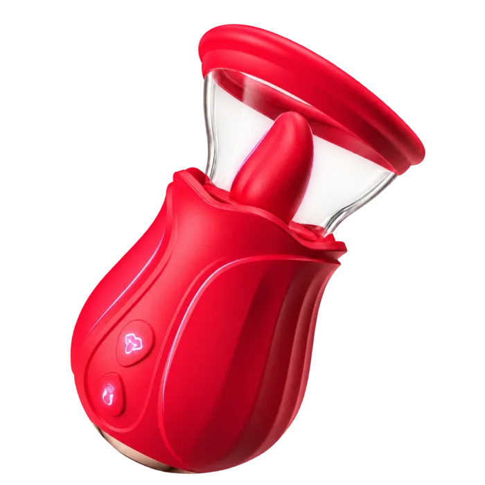 Roselle Orbit with a rose-shaped head and rotating tongue-style tip, isolated product view