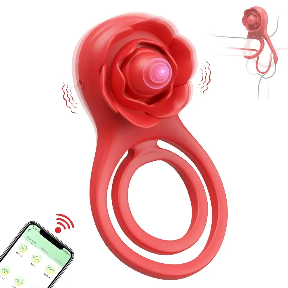 Roselle Pair Double-Loop Rose Ring Vibrator — double-loop rose device with app control reference