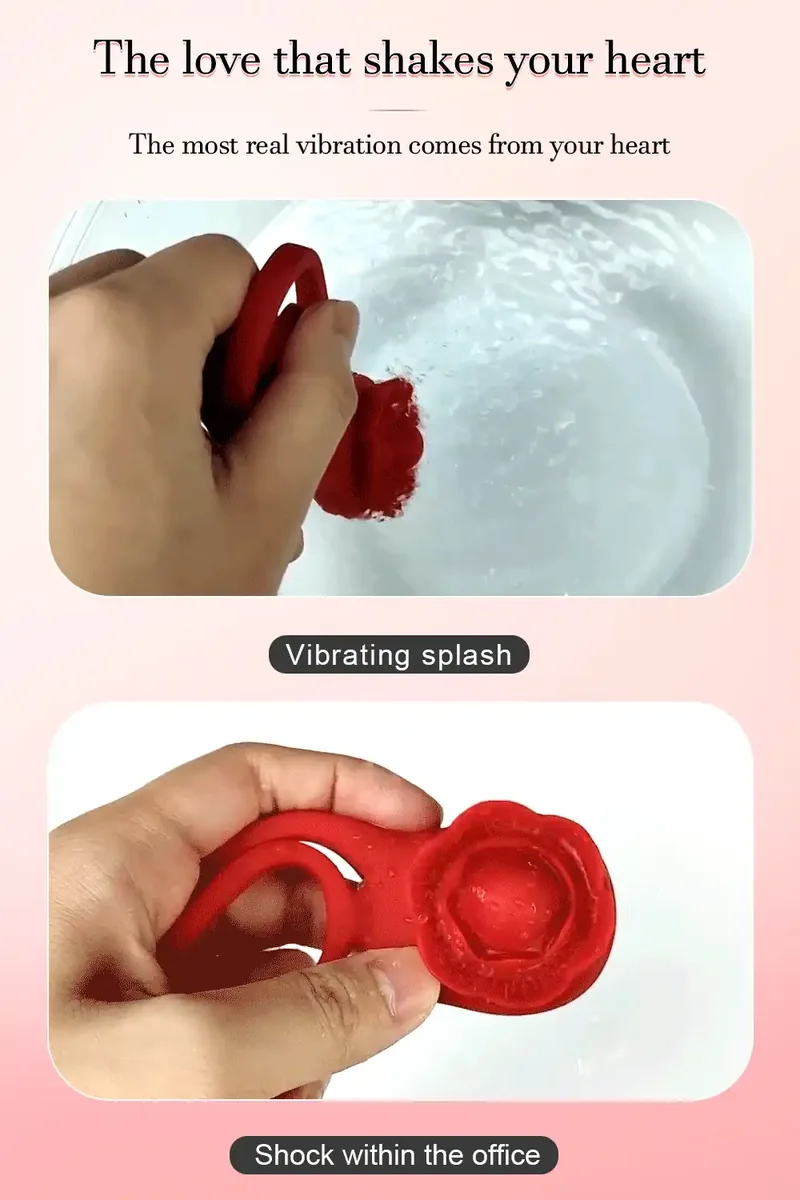 Roselle Pair Double-Loop Rose Ring Vibrator — hand-held size reference