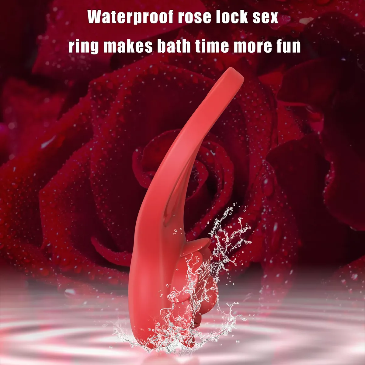 Roselle Pair Double-Loop Rose Ring Vibrator — ring shown with water splashes