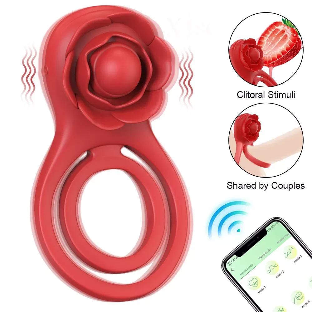Roselle Pair Double-Loop Rose Ring Vibrator — rose head and loop details