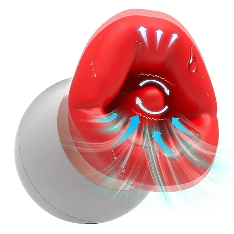 Roselle Pebble Rose Tongue and Suction Toy — angled opening view